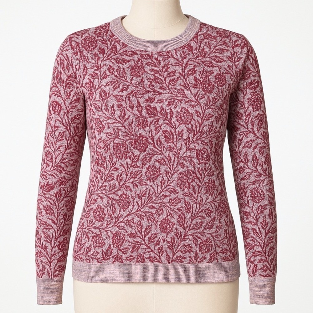 Vintage Camela Floral Wool‎ Crewneck Sweater Size S Maroon Cottagecore Apre Ski